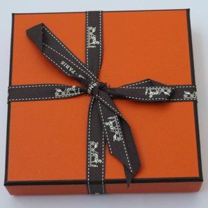 Authentic HERMES Signature Orange Gift Box + Ribbon Vanity Empty 7" Square